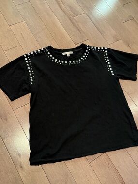 Rebecca Minkoff Boxy Black Tee with Silver Stud Accents